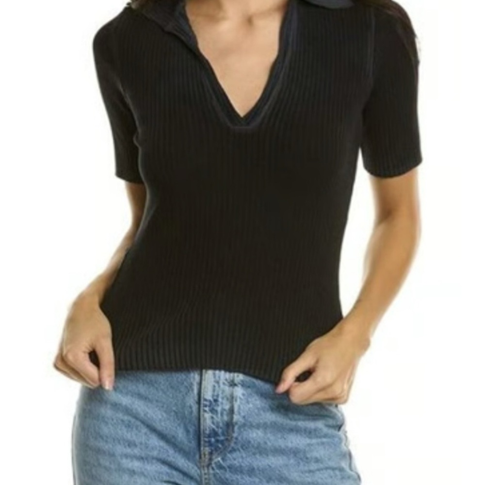 NWT Cotton Citizen Ibiza Ribbed Black Ribbed Short Sleeve Polo